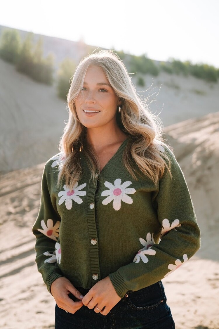 ROSE MATERNITÉ CARDIGAN À FLEURS - VERT PRAIRIE