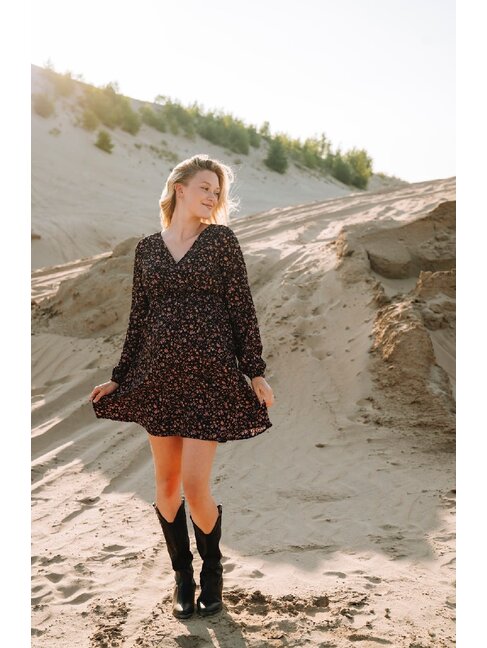 ROSE MATERNITÉ ROBE LOLITA - À FLEURS NOIR & ROSE