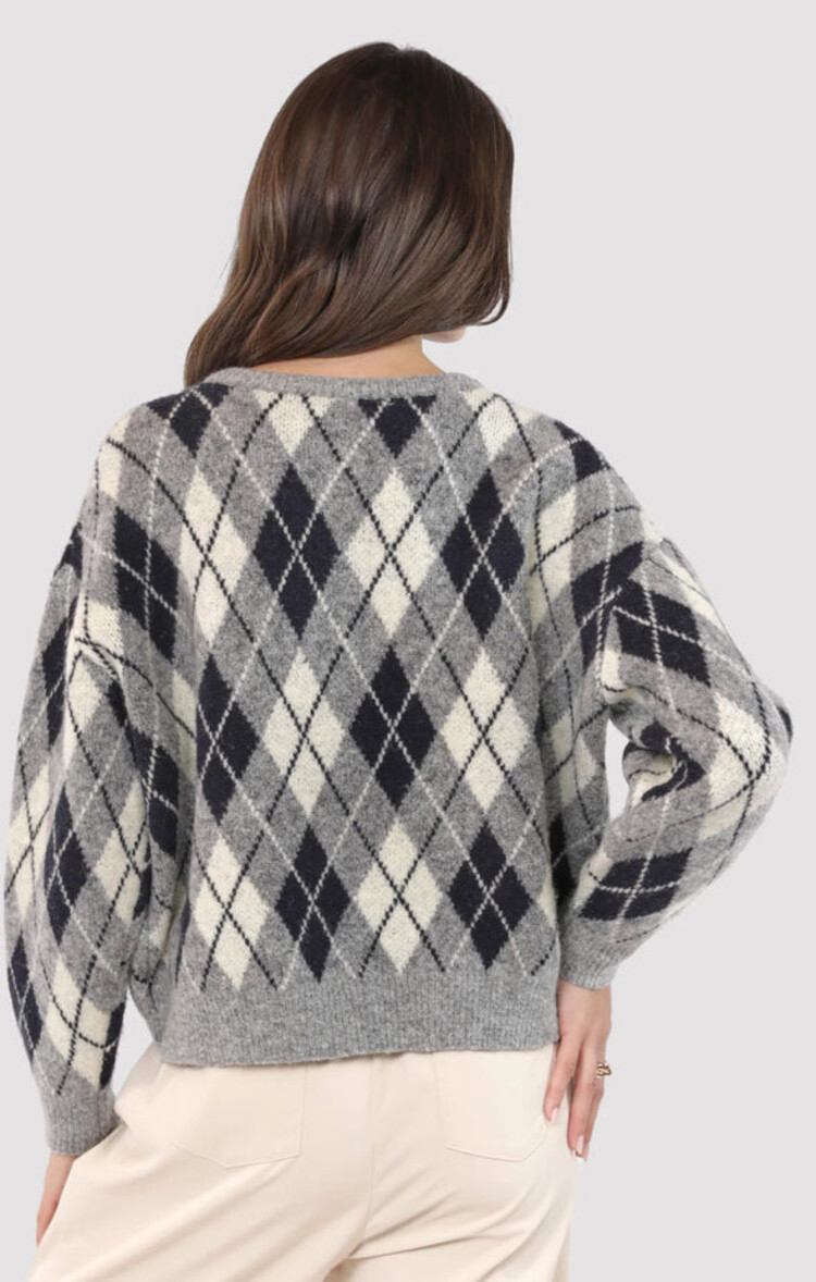 SADIE & SAGE CARDIGAN ARGYLE - GREY MULTI