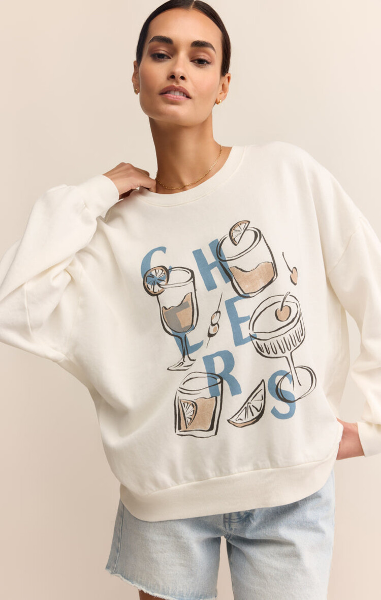 Z SUPPLY SWEATSHIRT CHEERS - SEA SALT
