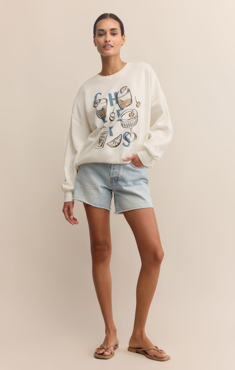 Z SUPPLY SWEATSHIRT CHEERS - SEA SALT