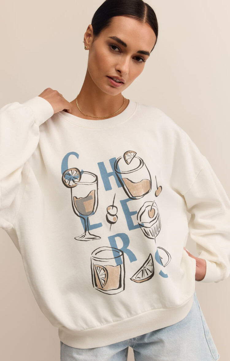 Z SUPPLY SWEATSHIRT CHEERS - SEA SALT