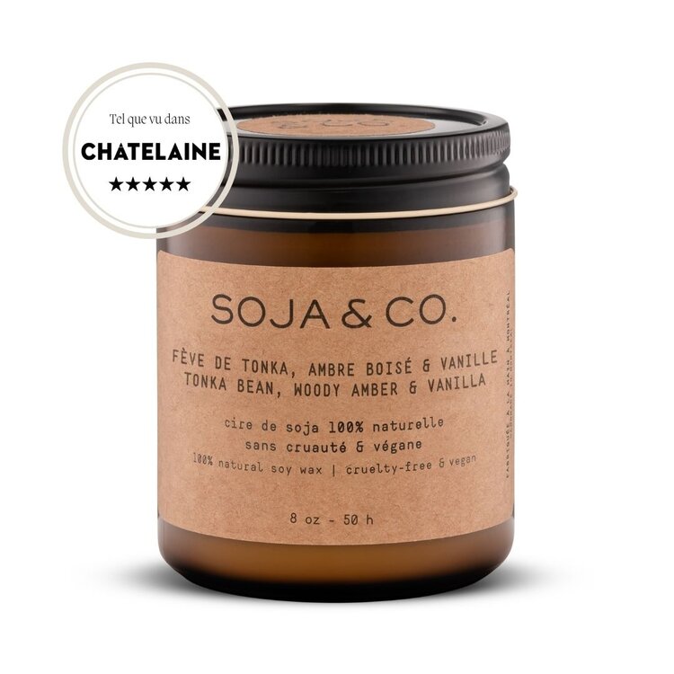 SOJA & CO CHANDELLE FÈVE DE TONKA, VANILLE & AMBRE BOISÉ - 8 OZ