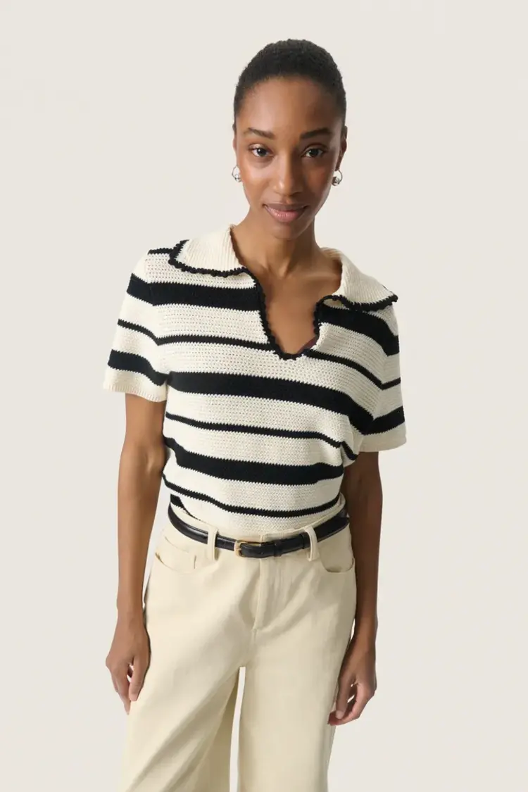 SOAKED IN LUXURY TRICOT MANCHE COURTE MADALENA - WHITE STRIPES