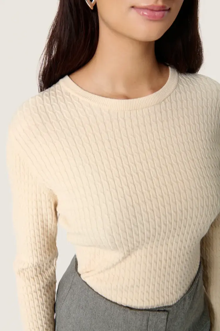 SOAKED IN LUXURY CHANDAIL SPINA CABLE FULLOVER - SANDSHELL