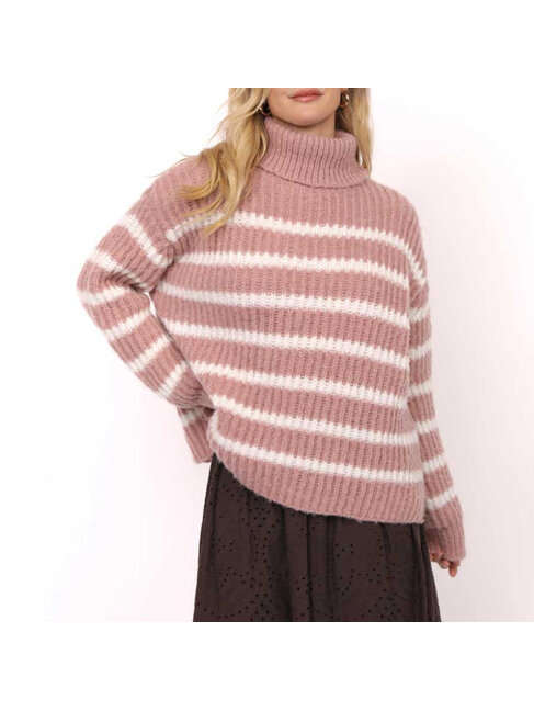 SADIE & SAGE TRICOT COL ROULÉ AKI - STRIPED BLUSH IVORY