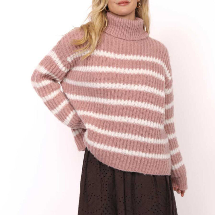 SADIE & SAGE TRICOT COL ROULÉ AKI - STRIPED BLUSH IVORY
