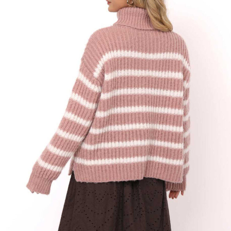 SADIE & SAGE TRICOT COL ROULÉ AKI - STRIPED BLUSH IVORY