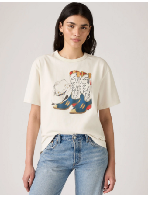 LEVI'S T-SHIRT COWBOY BOOT AND HAT EGRET - WHITE