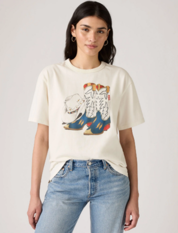 LEVI'S T-SHIRT COWBOY BOOT AND HAT EGRET - WHITE