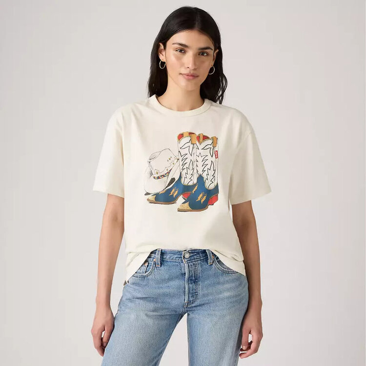 LEVI'S T-SHIRT COWBOY BOOT AND HAT EGRET - WHITE