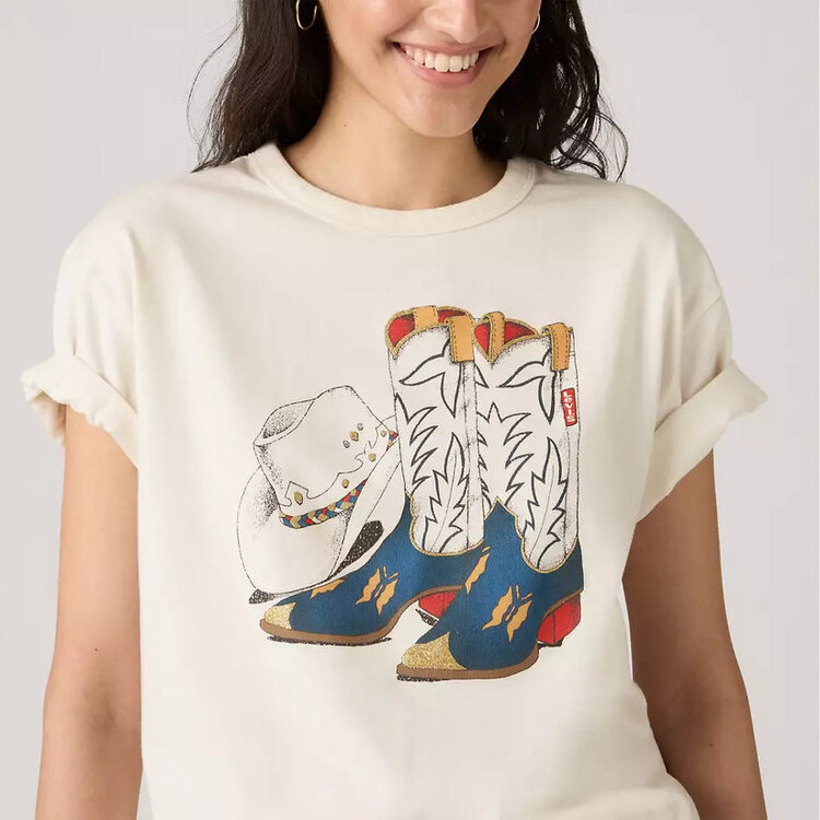 LEVI'S T-SHIRT COWBOY BOOT AND HAT EGRET - WHITE