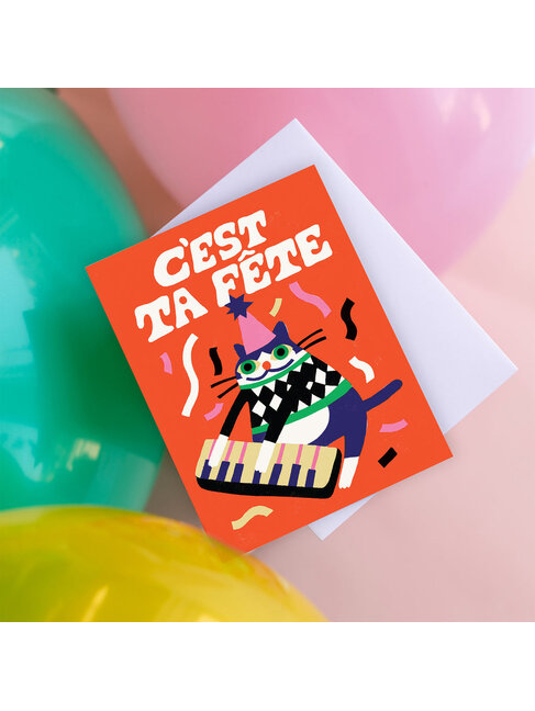 CARTE DE SOUHAIT - CHAT FESTIF