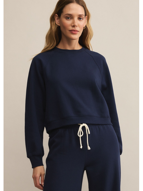 Z SUPPLY CREWNECK CROP OUT - BLUE SAPPHIRE