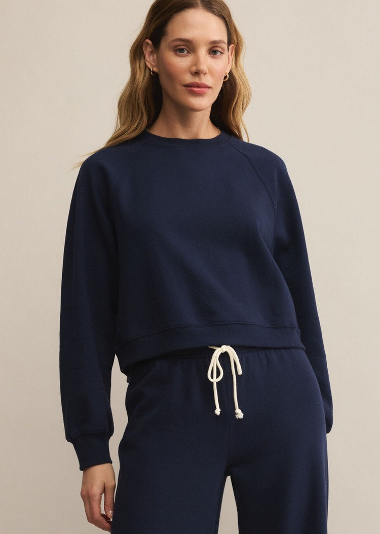 Z SUPPLY CREWNECK CROP OUT - BLUE SAPPHIRE