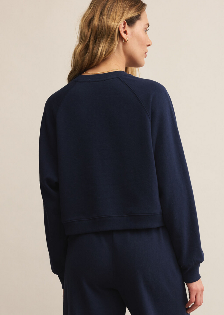 Z SUPPLY CREWNECK CROP OUT - BLUE SAPPHIRE
