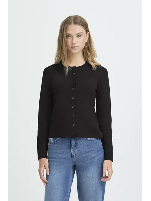 ICHI CARDIGAN LULS O-NECK - BLACK