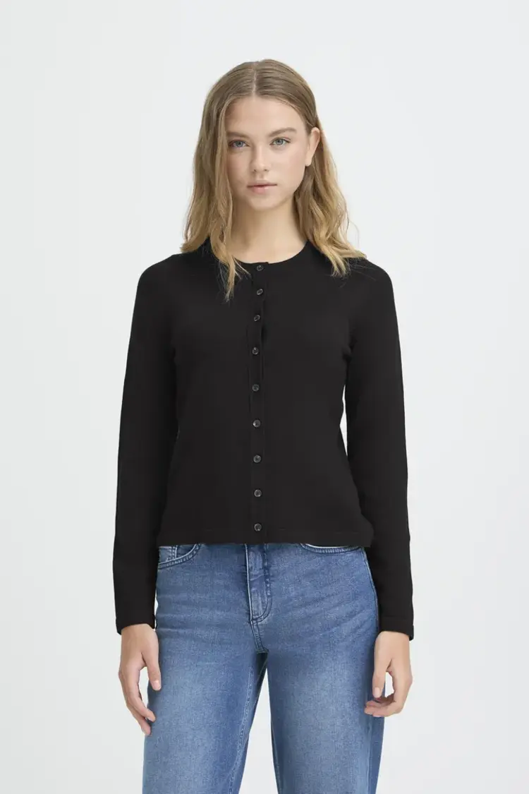 ICHI CARDIGAN LULS O-NECK - BLACK