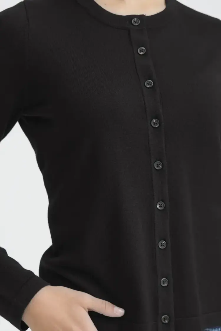 ICHI CARDIGAN LULS O-NECK - BLACK