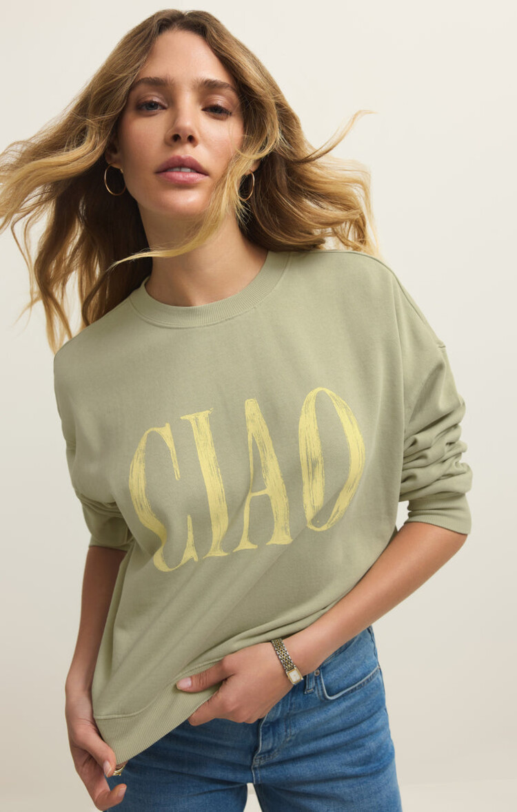 Z SUPPLY SWEATSHIRT CIAO FIRST DATE - BAY LEAF