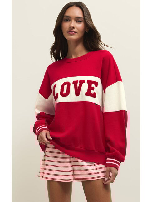 Z SUPPLY OVERSIZED LOVE SWEATSHIRT - KISS ME RED