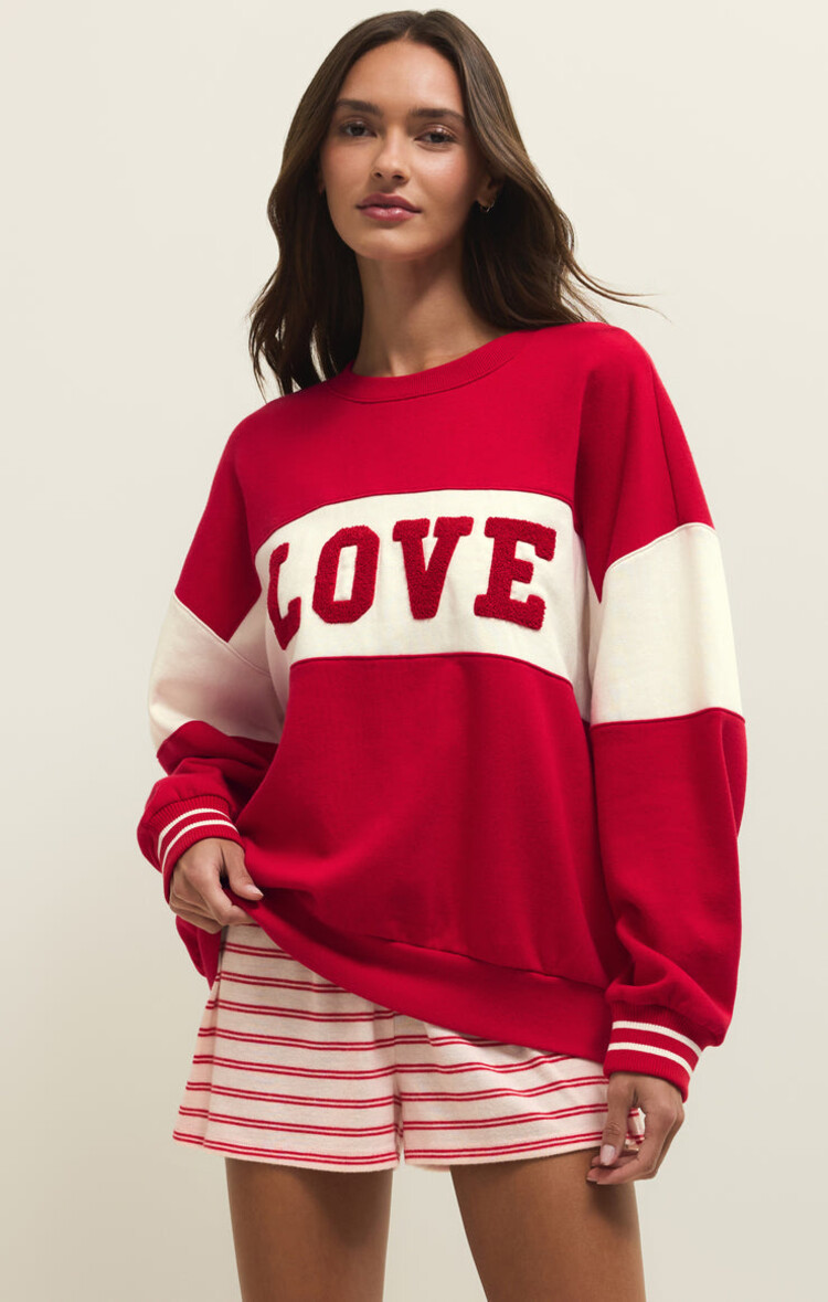 Z SUPPLY OVERSIZED LOVE SWEATSHIRT - KISS ME RED