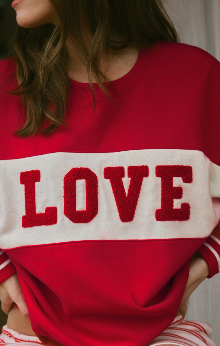 Z SUPPLY OVERSIZED LOVE SWEATSHIRT - KISS ME RED