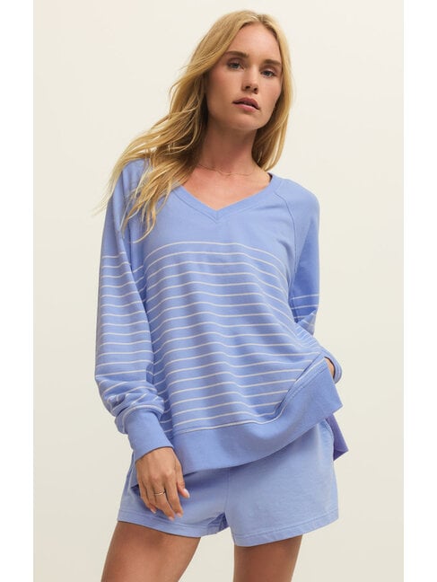 Z SUPPLY CREWNECK WEEKENDER STRIPE - BARCELONA BLUE