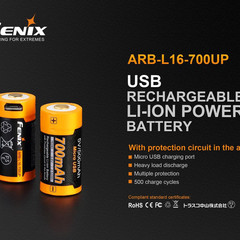 Fenix Battery Rechargeable W/USB Port 16340 700 Mha