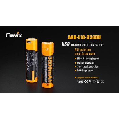 Fenix Battery Rechargeable W/USB Port 18650 3500 Mah