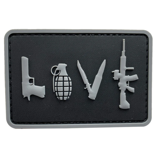 MericaLife LOVE-Pistol Grenade Knife Rifle PVC Patch Grey