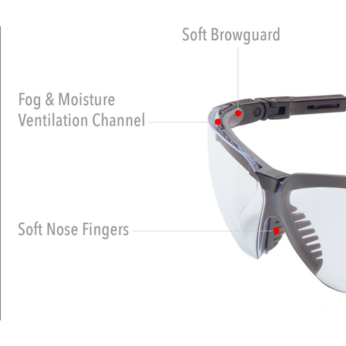 Uvex Genesis Safety Glasses With Black Frame, Clear Lens And Hydro Shield Anti-Fog Lens Coating