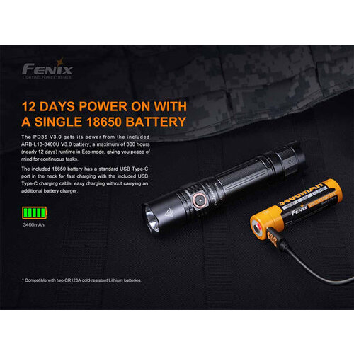 Fenix Flashlight PD35 Version 3.0  3400U Battery