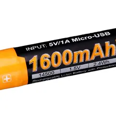 Fenix Battery Rechargeable 14500 1600 Mah W/Micro USB Port