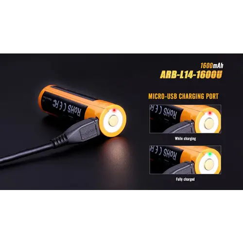 Fenix Battery Rechargeable 14500 1600 Mah W/Micro USB Port