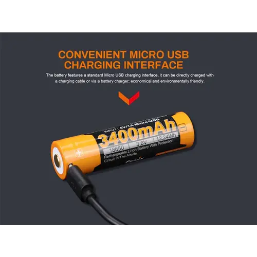 Fenix Battery Rechargeable 18650 W/USB Type C Port 3400 Mah V3.0