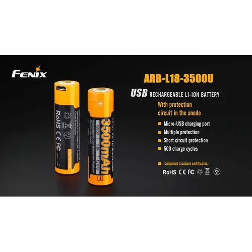 Fenix Battery Rechargeable  W/ Micro USB Port 18650 3500 Mah