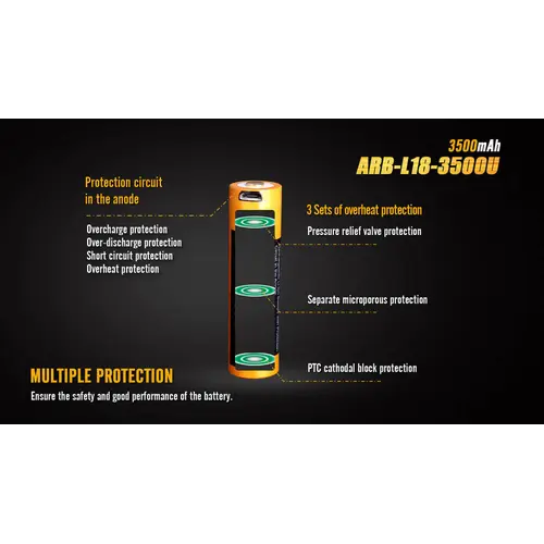 Fenix Battery Rechargeable  W/ Micro USB Port 18650 3500 Mah