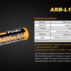 Fenix Battery Rechargeable 18650 3.6V 3400 Mah