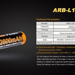 Fenix Battery Rechargeable 18650  3.6V 2600 Mah