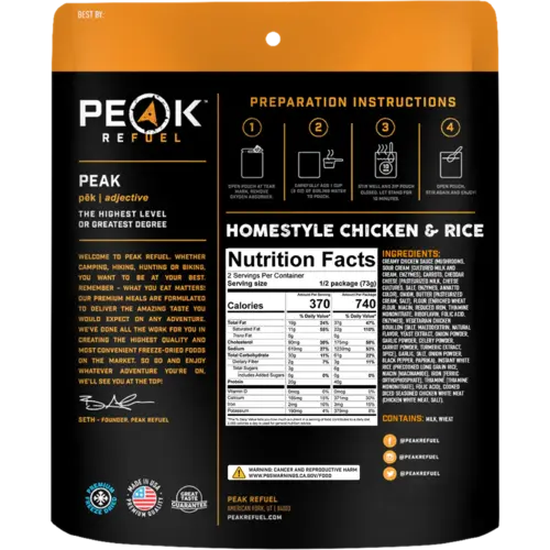 Peak Refuel PEAK REFUEL Freeze Dried Meals Homestyle Chicken & Rice