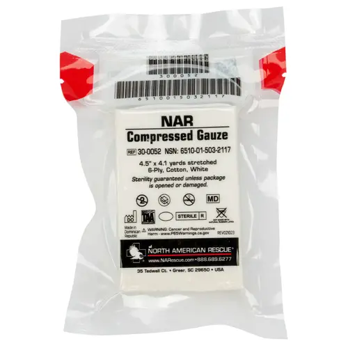 North American Rescue LLC Compressed Gauze (100% Cotton) 6-Ply 4.5" x 4.1 yard length