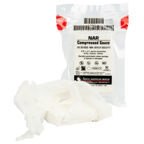 North American Rescue LLC Compressed Gauze (100% Cotton) 6-Ply 4.5" x 4.1 yard length