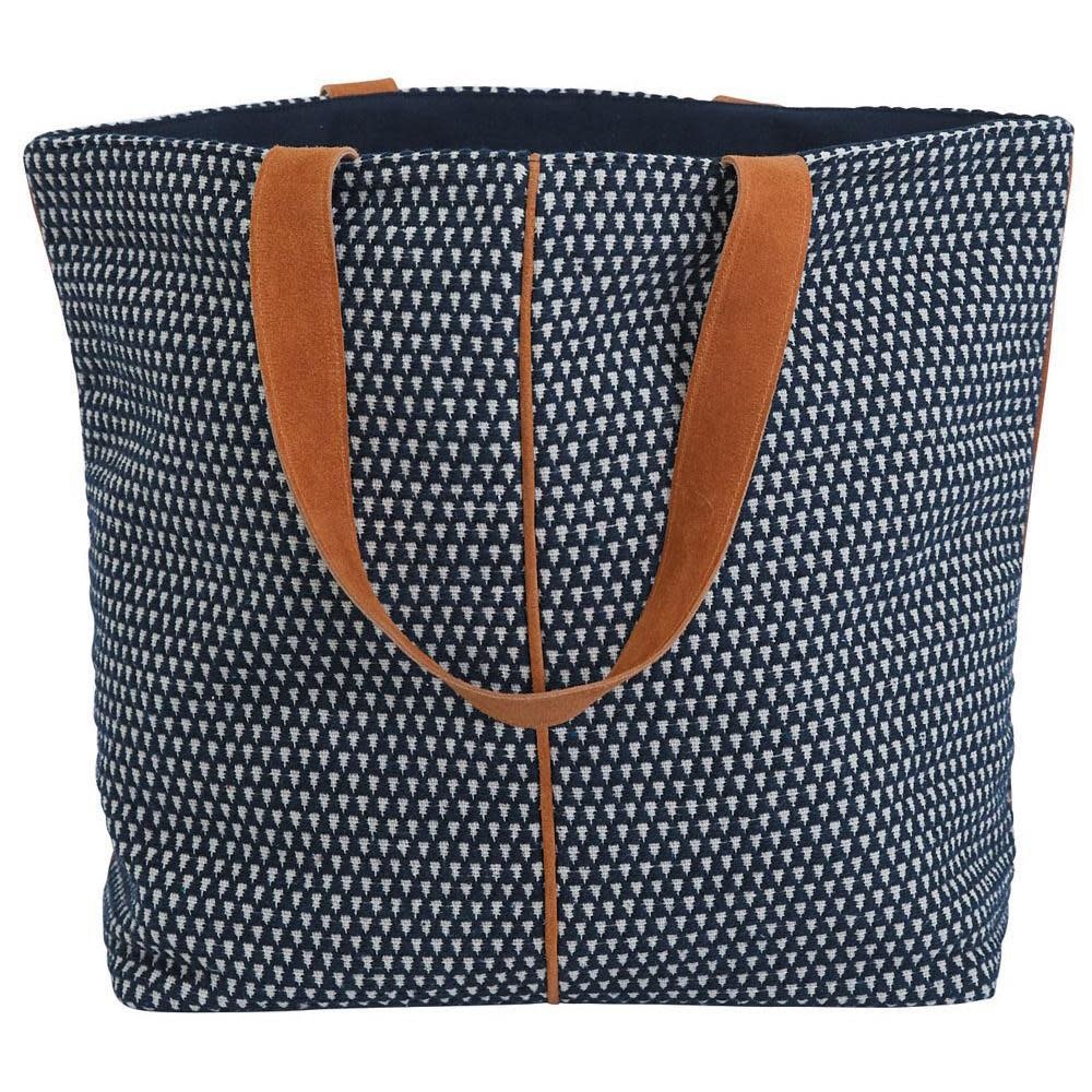 woven tote navy rock flower paper