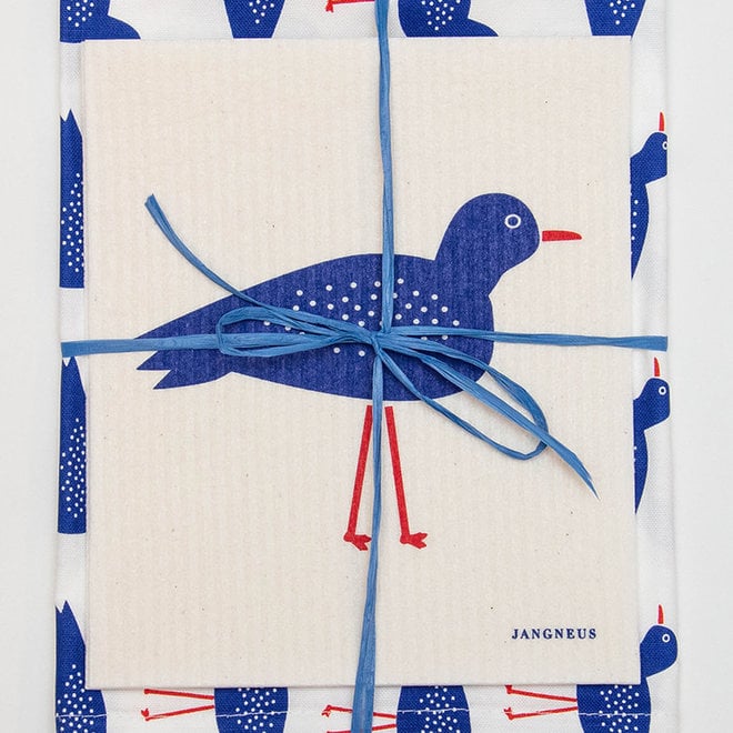 Tea Towel and Swedish Dishcloth Blue Bird
