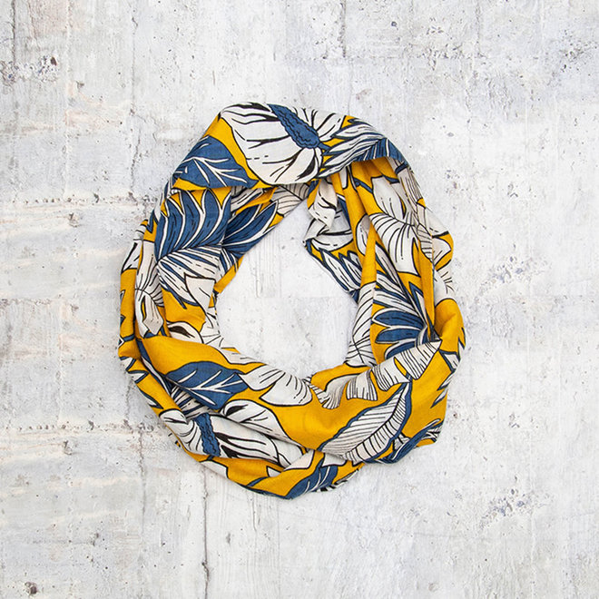 Scarf Infinity Leaves on Yellow