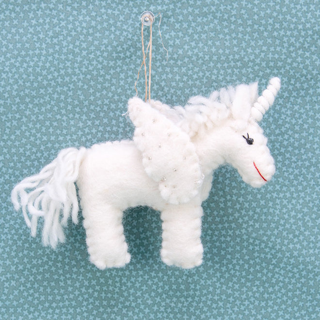 Rainbow White Unicorn Ornament