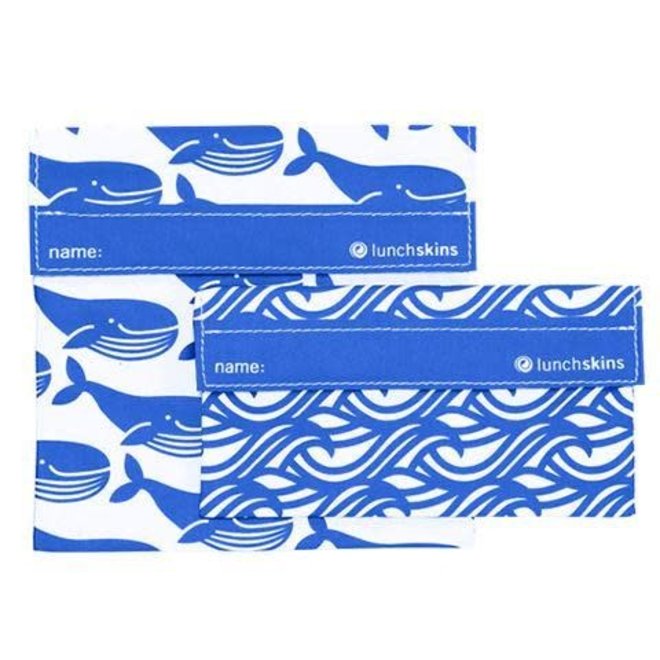 2-Pack Reusable Bag Set Whale Blue (Velcro)
