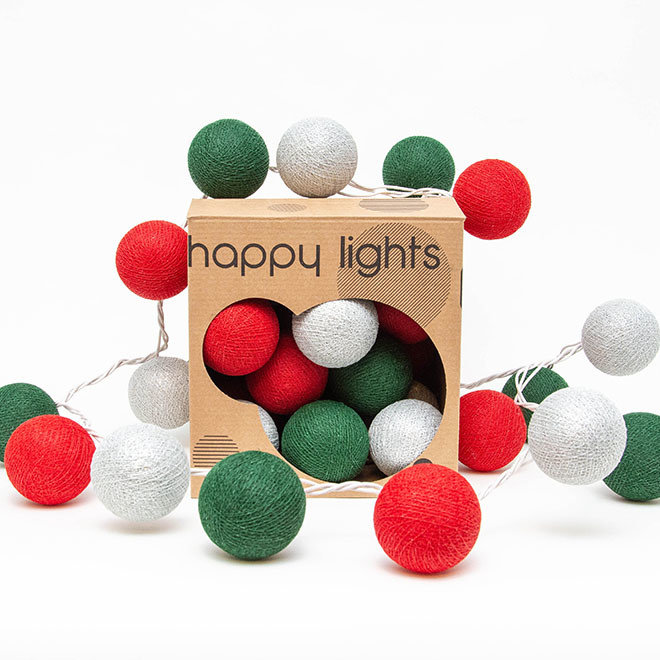 Happy Lights Box Red, Green & Silver