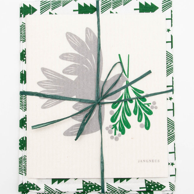 Swedish Dishcloths & Tea Towel Set – Green Trees